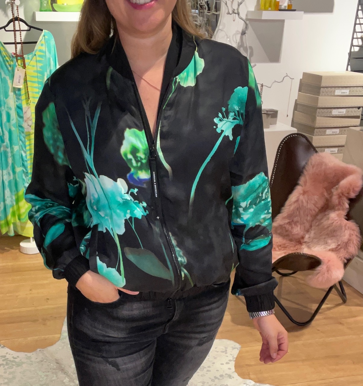 HINDAHL&SKUDELNY Blouson Viscoprint greenflower 223J09