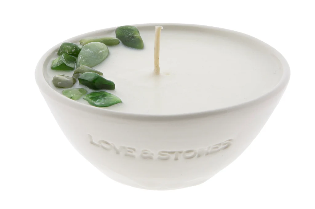 LOVE AND STONES Mini White Ceramic Crystal Candle Soul Jade