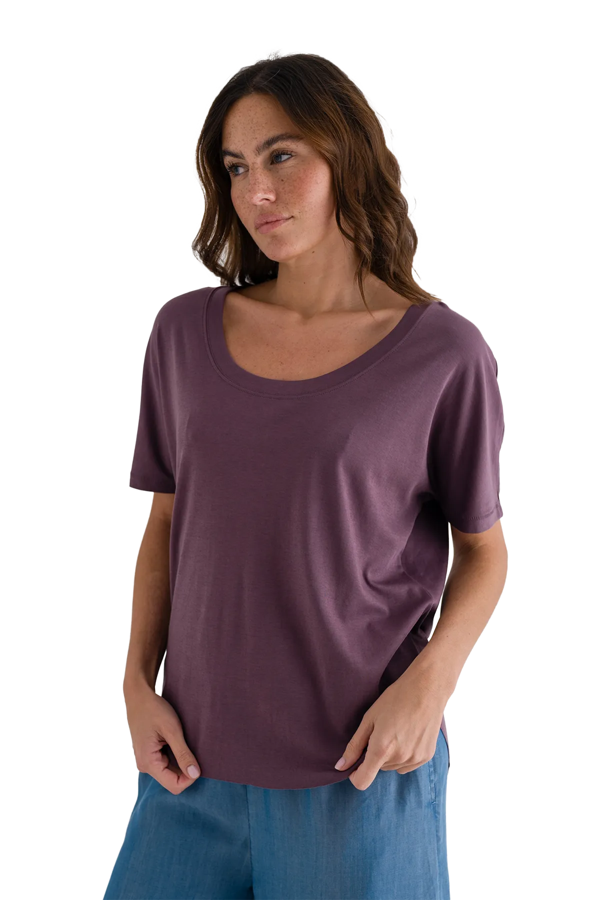 LOVE JOY VICTORY T-Shirt Rundhals-Ausschnitt Santa Clara eggplant 101-477