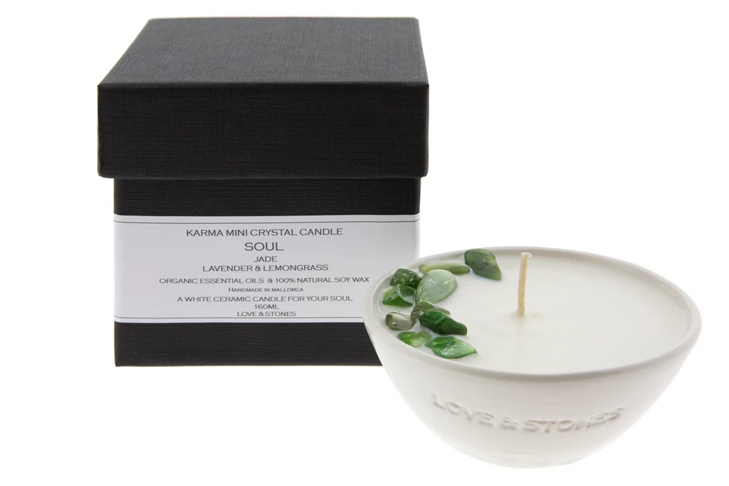 LOVE AND STONES Mini White Ceramic Crystal Candle Soul Jade