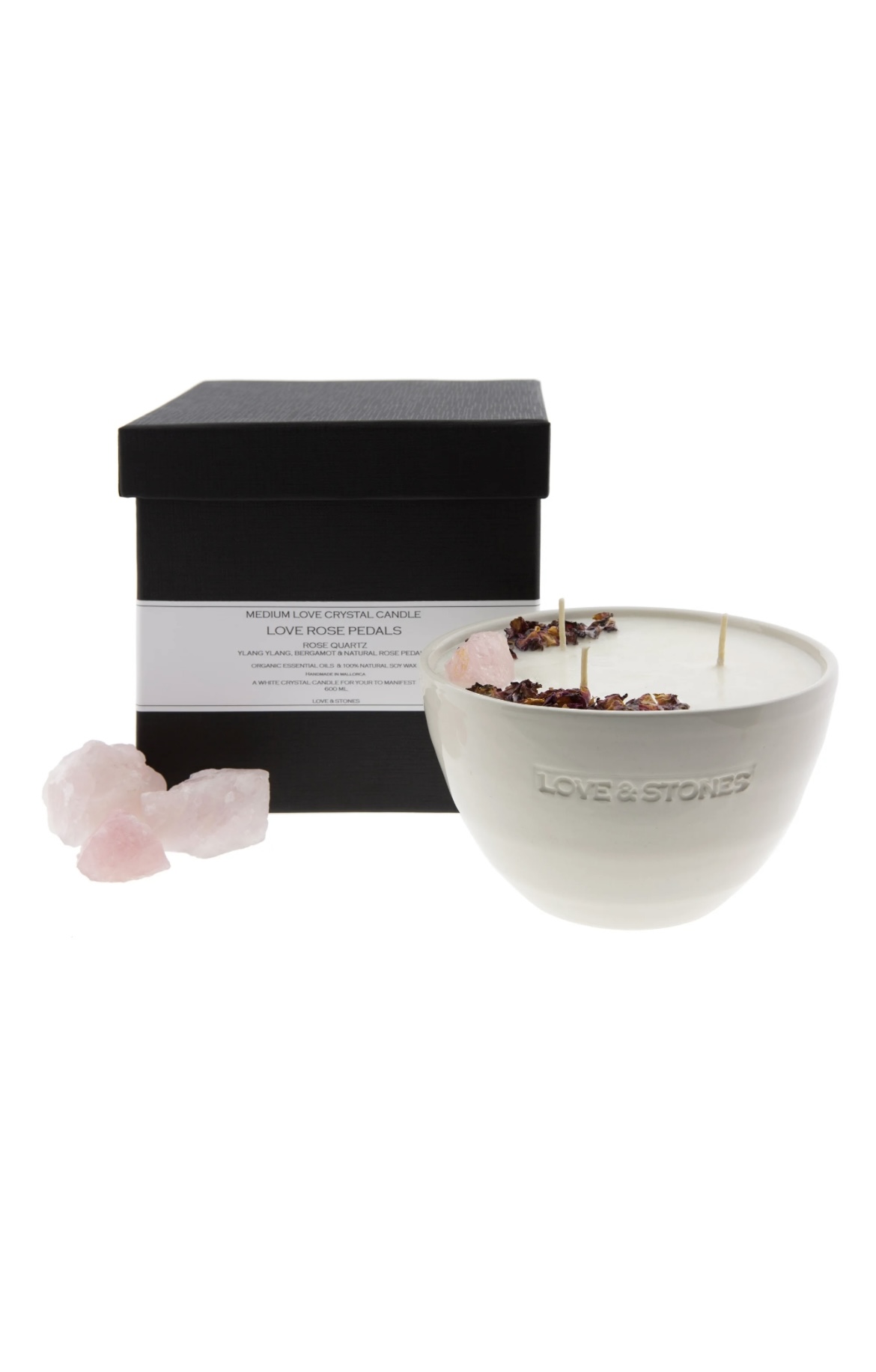 LOVE AND STONES Mini Love Crystal Candle Love Rose Pedals