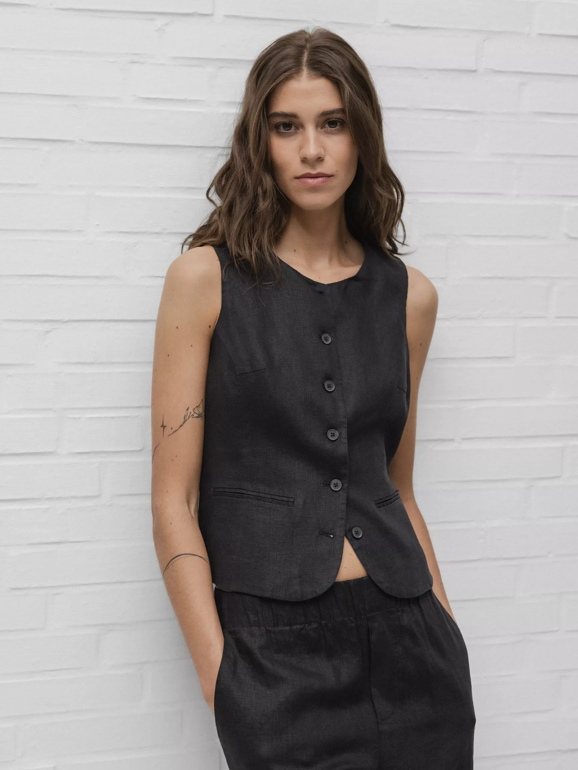 JCSOPHIE Leinenweste Geneva vest G8113 schwarz  