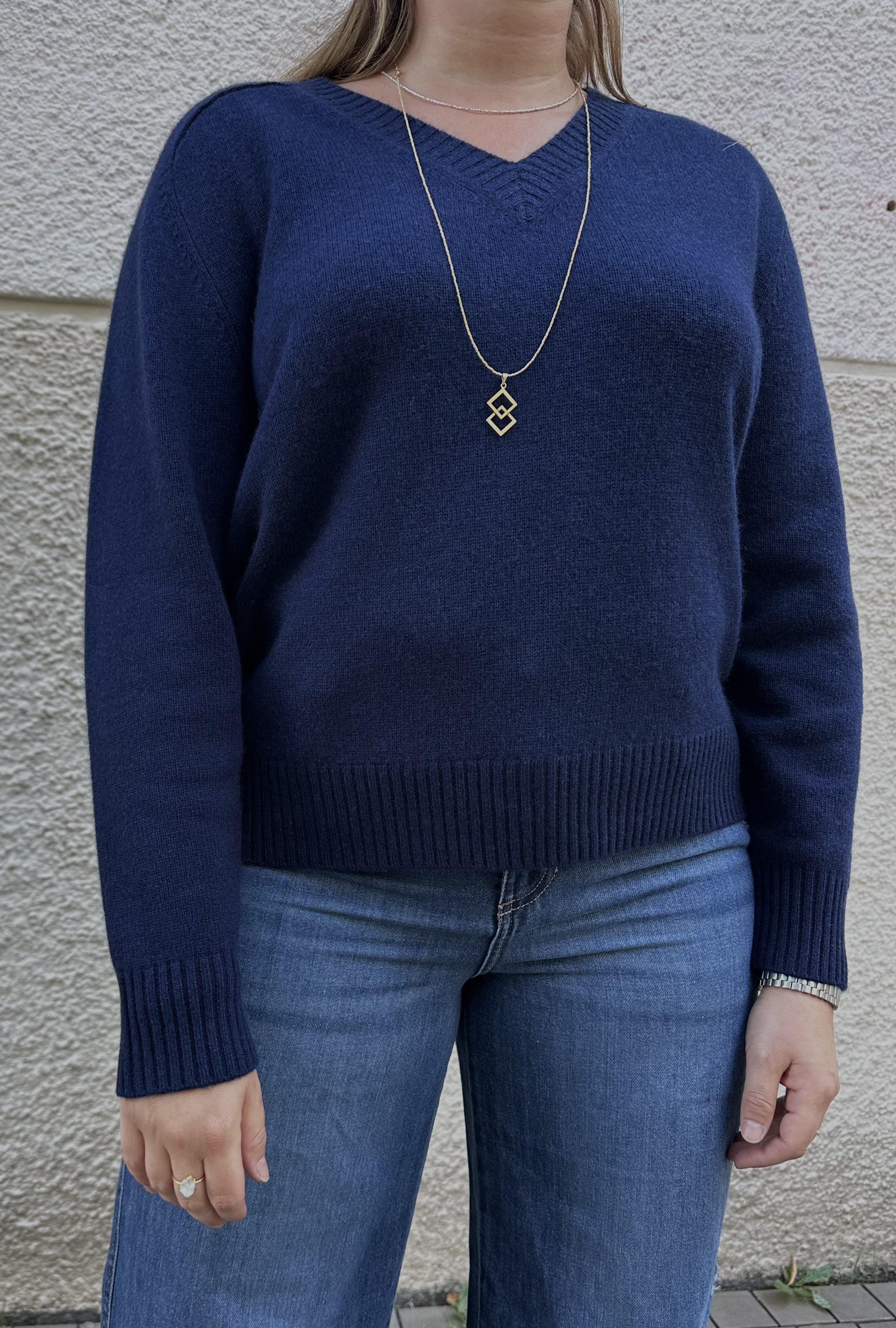 FLONA Cashmere V-Pulli 24103 navy